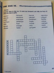 フランス語の小学生向けクロスワードパズル